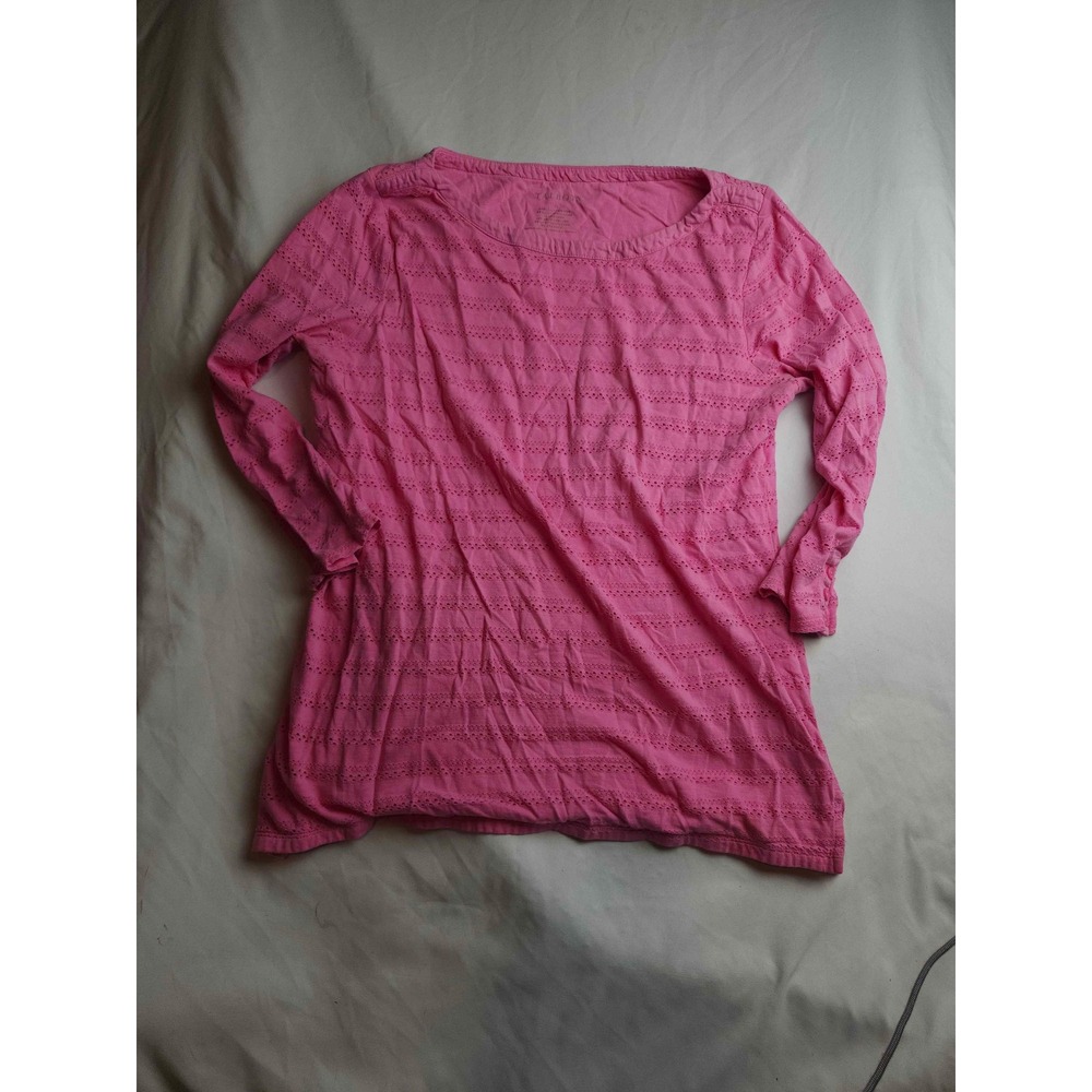 Talbots Pink Eyelet‎ Knit Boat Neck Long Sleeve Top Size Medium